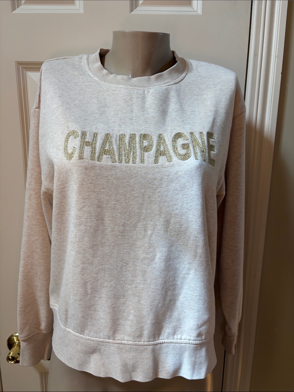 J. Crew Champagne Glitter Logo Crewneck Sweatshirt - Light Beige
